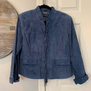 Pamela McCoy Navy Suede Fringe Jacket sz L